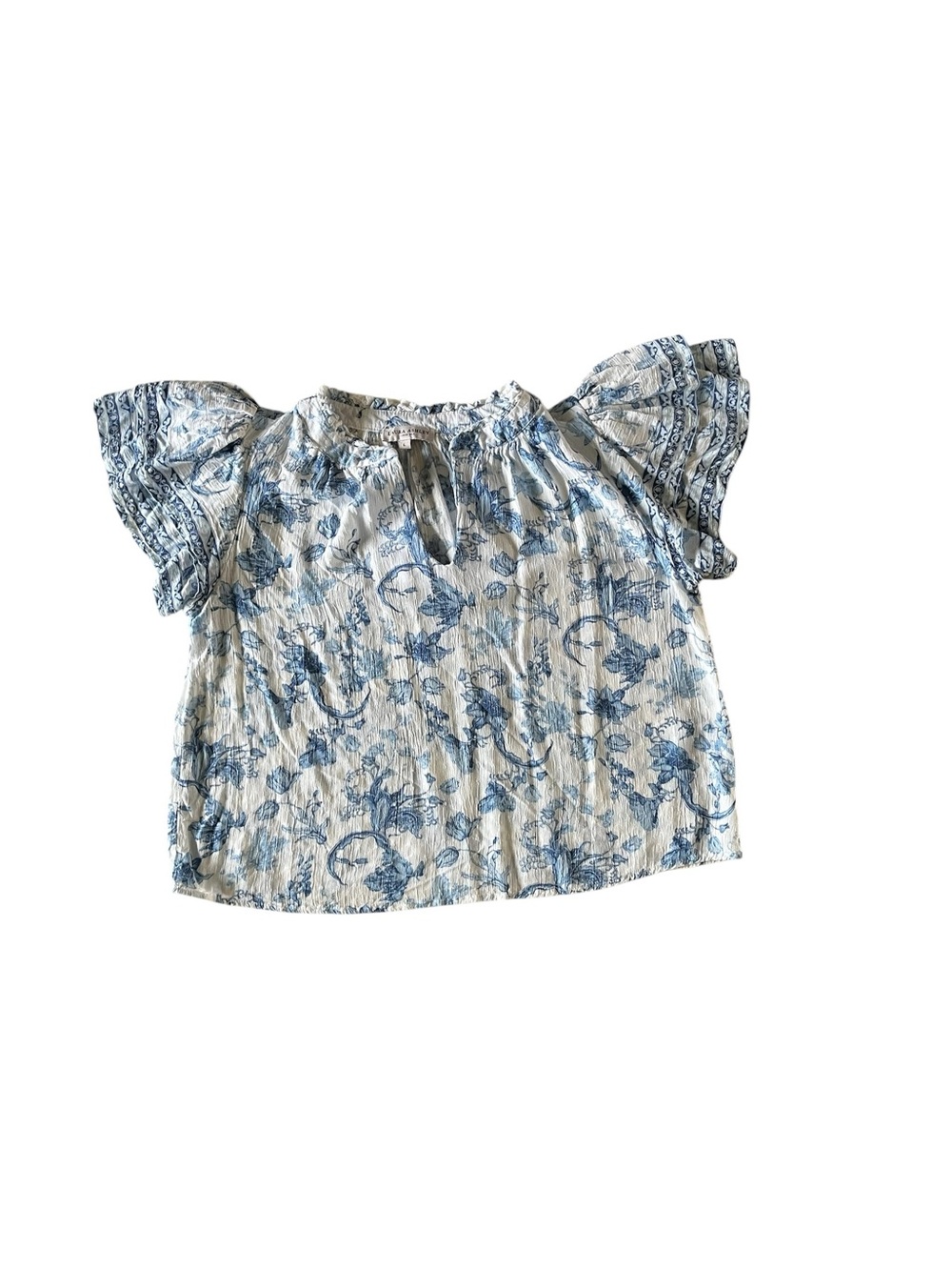 Laura Ashely Blue Floral Puff Sleeve Peasant Top
